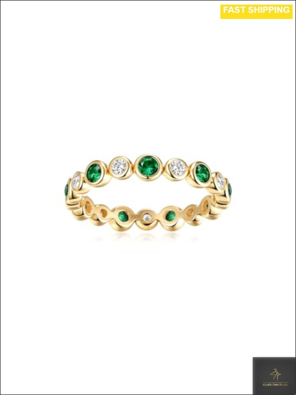 Moissanite Emerald Bezel Eternity Ring 925 Sterling Silver Wedding Band